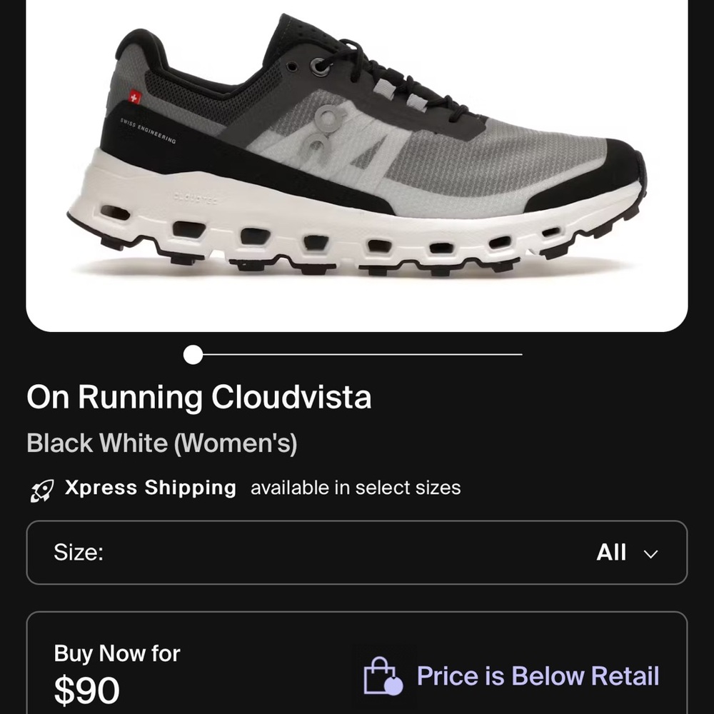 On Running Cloudvista Black and White Sneakers